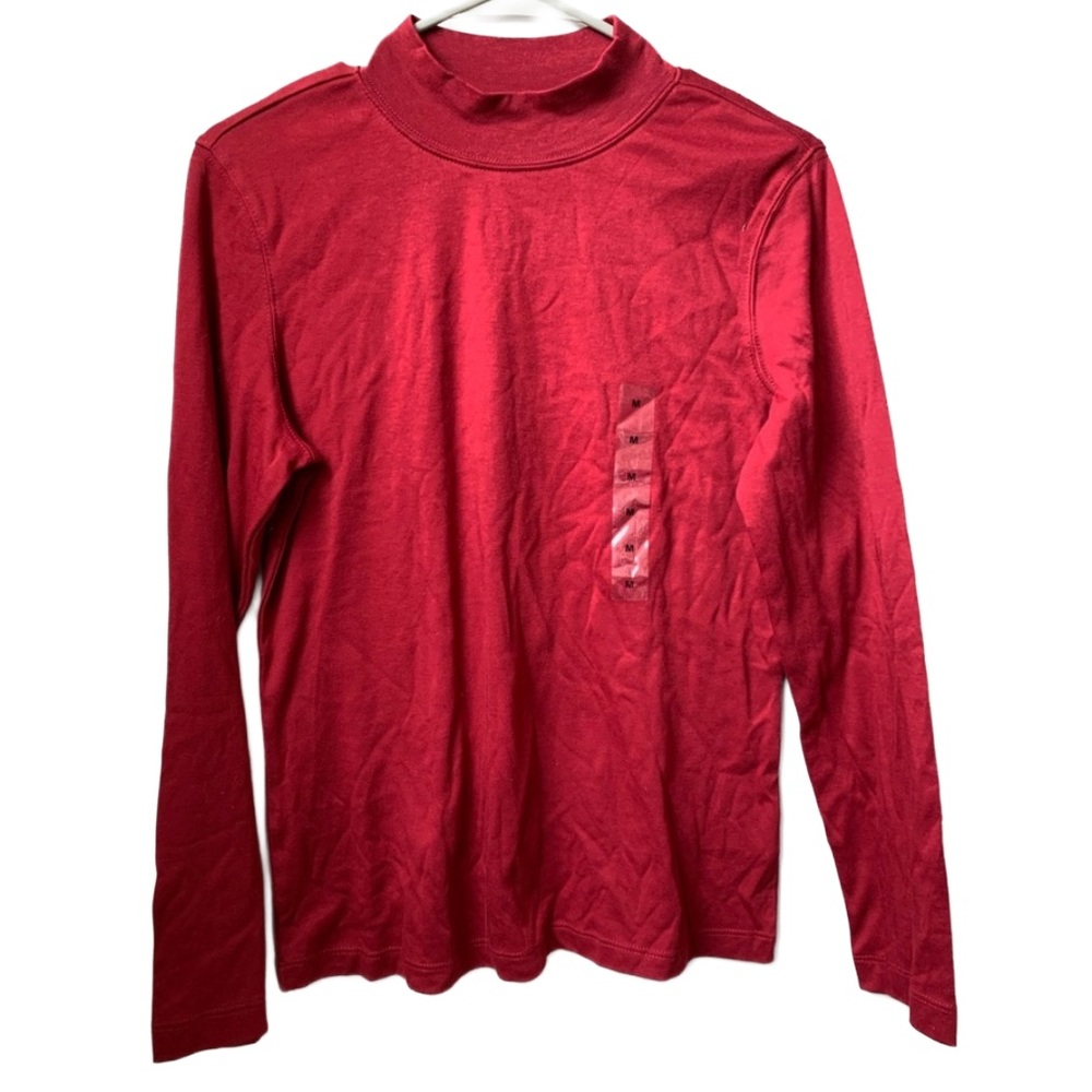 REBECCA MALONE Women’s Deep Red Mock Turtleneck Long Sleeve Shirt